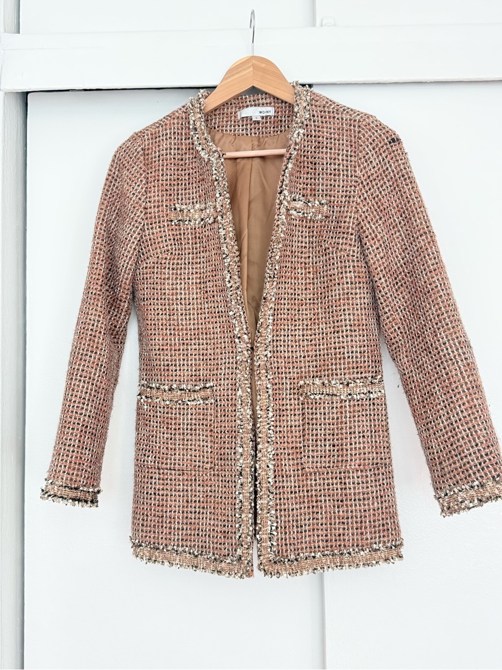 WD.NY Peach Tweed Open-Front Blazer
